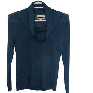 Ellen Tracy Merino Wool Wms L Cowl Neck Classic Cozy Preppy Sweater Dark Blue